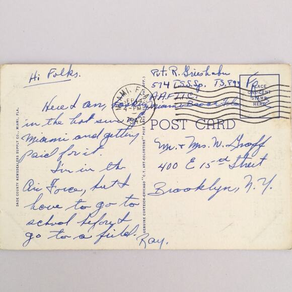 Vintage Florida Linen Postcard Eventide Sunset Palm Trees 1942 Ray B Dame Photo - Picture 2 of 2